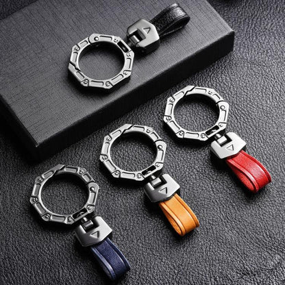 Hallmo Business Zinc Alloy Top-Layer Cowhide Key Chain Car Key Anti-Lost Pendant