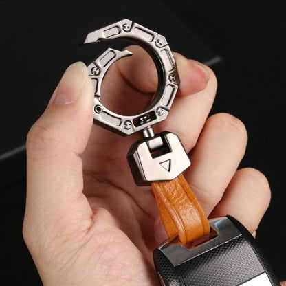 Hallmo Business Zinc Alloy Top-Layer Cowhide Key Chain Car Key Anti-Lost Pendant