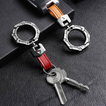 Hallmo Business Zinc Alloy Top-Layer Cowhide Key Chain Car Key Anti-Lost Pendant
