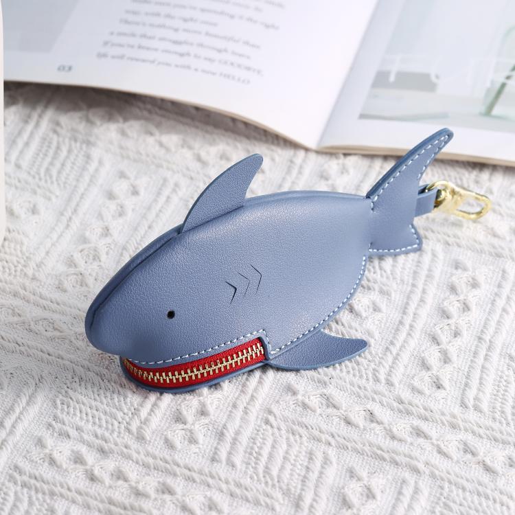 Hallmo Universal Shark-Shaped Key Protective Cover Multifunctional Car Key Storage Bag, Dark Blue, Light Blue