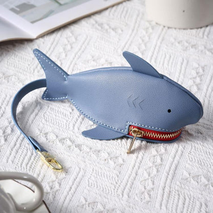 Hallmo Universal Shark-Shaped Key Protective Cover Multifunctional Car Key Storage Bag, Dark Blue, Light Blue
