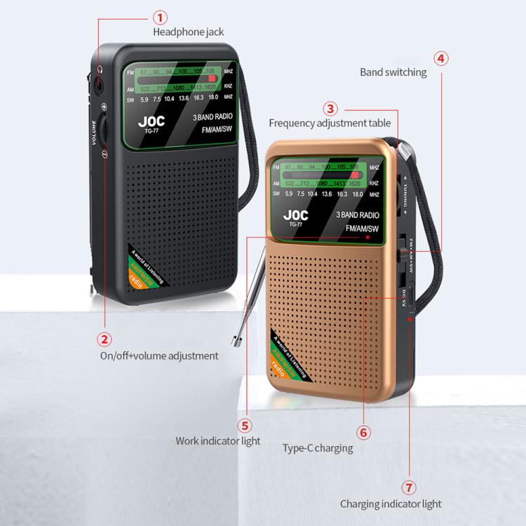 JOC TG-77 Mini FM / AM / SW Portable Full-Band Full-Channel Radio