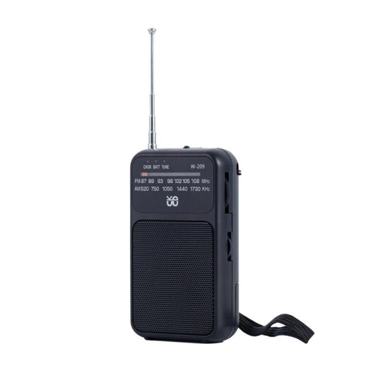W-209 Mini Portable Rechargeable / Battery Dual-mode Powered Pointer FM Radio with Flashlight