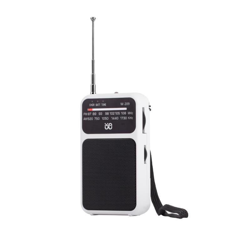 W-209 Mini Portable Rechargeable / Battery Dual-mode Powered Pointer FM Radio with Flashlight