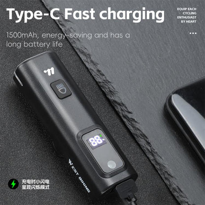 WEST BIKING Bicycle Waterproof TYPE-C Rechargeable High-Brightness Headlight, Regular, Digital Battery Display
