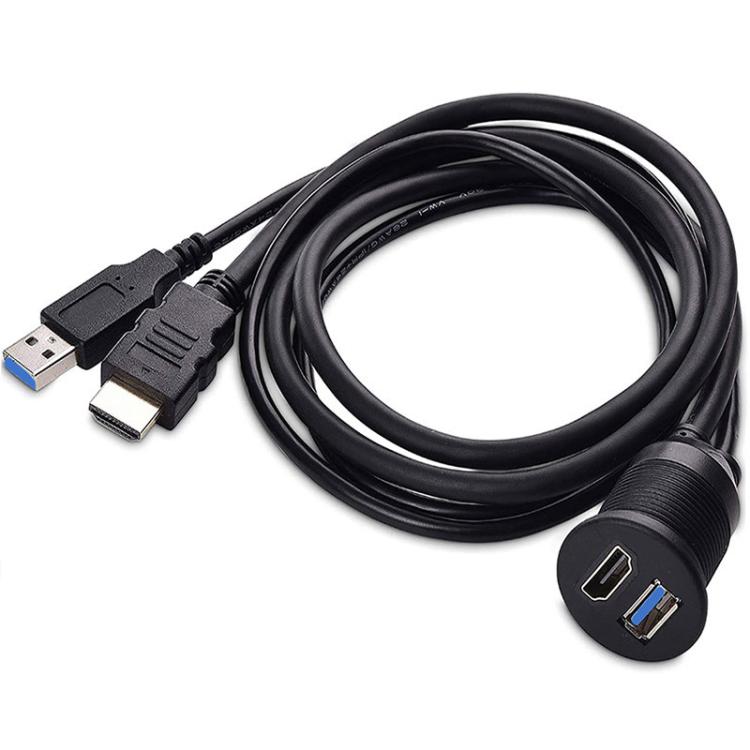 2m USB3.0+HDMI Car Waterproof Cable Motorcycle Boat Dashboard Extension Wire, 2m USB3.0+HDMI