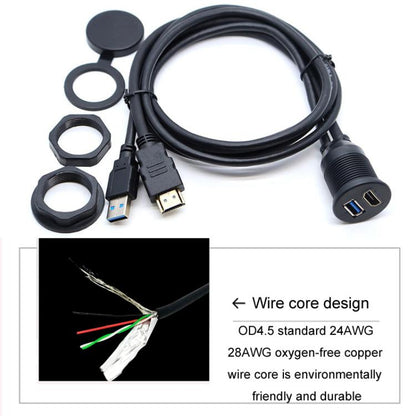 2m USB3.0+HDMI Car Waterproof Cable Motorcycle Boat Dashboard Extension Wire, 2m USB3.0+HDMI