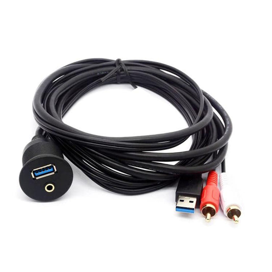 USB3.0+2RCA Car Waterproof Cable Motorcycle Panel Boat Instrumentation Wire, 2m