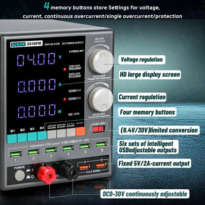 SUGON 3010PM 150W 30V 10A 4 Digital Display Cell Phone Repair Power Meter, EU Plug, US Plug