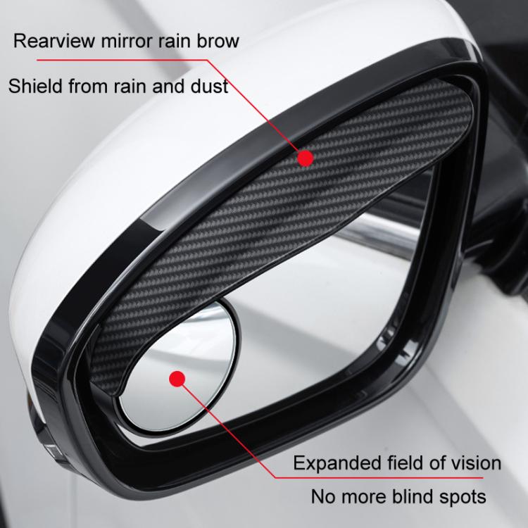 Car Mirror Reversing Shield Rain Brow 2 In 1 Carbon Fiber Reflective Auxiliary Mirror Cover, 2pcs / Set