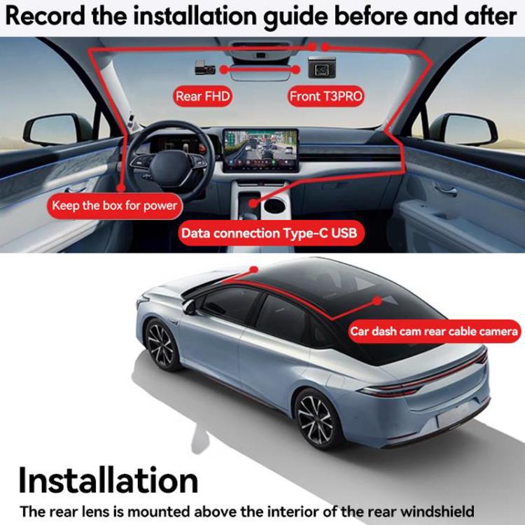 Anytek T3 PRO 2 inch 2K HD Night Vision Car Recorder Hidden Car Camera Front & Rear Dual Recording, T3 PRO