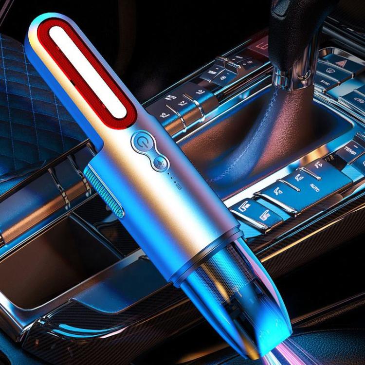 Car Mini Portable Powerful Suction LED Flashing Warning Light Outdoor Lighting Vacuum Cleaner, V8