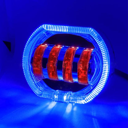 Motorcycle Electric Vehicle General Modification LED Headlight 4 Beads Double Lens Lamps, Blue Aperture+Red Devil Eye, Ice Blue Aperture+Red Devil Eye, Green Aperture+Red Devil Eye, Yellow Aperture+Red Devil Eye, White Aperture+Blue Devil Eye