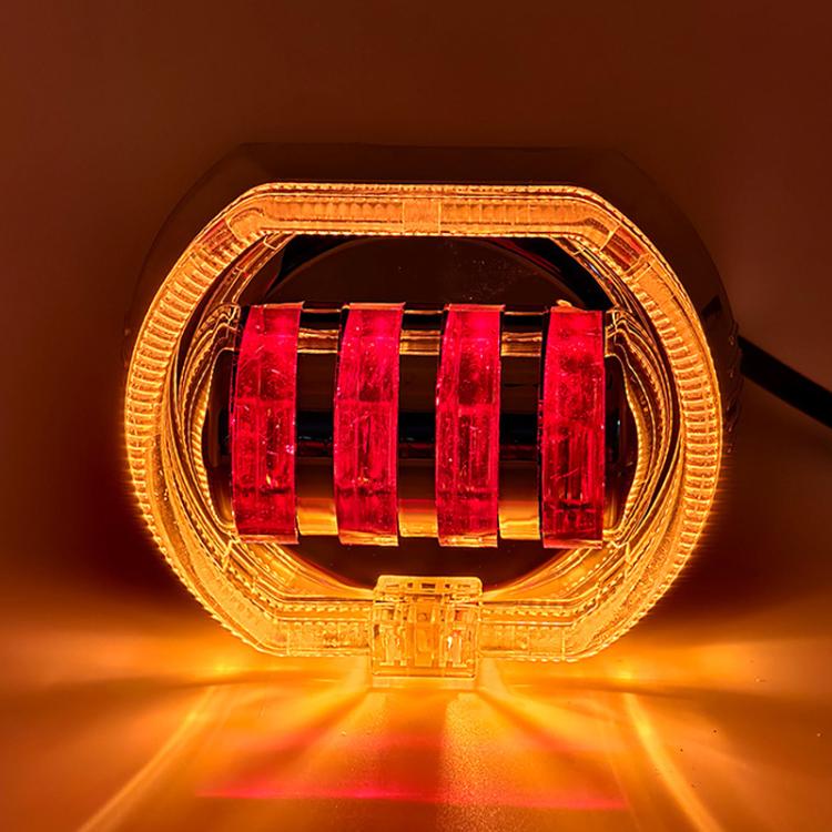 Motorcycle Electric Vehicle General Modification LED Headlight 4 Beads Double Lens Lamps, Blue Aperture+Red Devil Eye, Ice Blue Aperture+Red Devil Eye, Green Aperture+Red Devil Eye, Yellow Aperture+Red Devil Eye, White Aperture+Blue Devil Eye