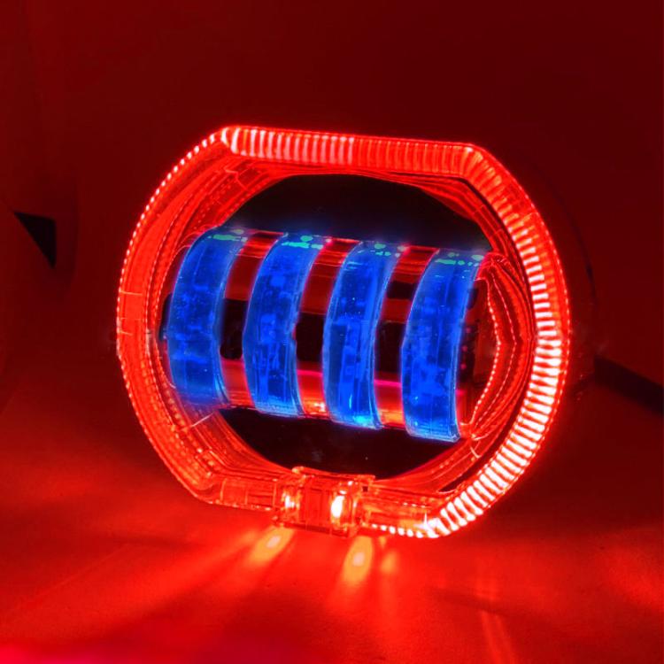 Motorcycle Electric Vehicle General Modification LED Headlight 4 Beads Double Lens Lamps, Blue Aperture+Red Devil Eye, Ice Blue Aperture+Red Devil Eye, Green Aperture+Red Devil Eye, Yellow Aperture+Red Devil Eye, White Aperture+Blue Devil Eye