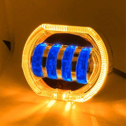 Motorcycle Electric Vehicle General Modification LED Headlight 4 Beads Double Lens Lamps, Blue Aperture+Red Devil Eye, Ice Blue Aperture+Red Devil Eye, Green Aperture+Red Devil Eye, Yellow Aperture+Red Devil Eye, White Aperture+Blue Devil Eye