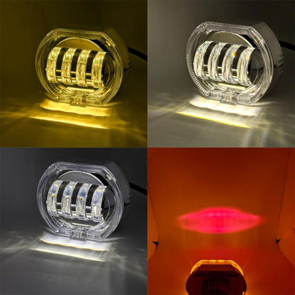 Motorcycle Electric Vehicle General Modification LED Headlight 4 Beads Double Lens Lamps, Blue Aperture+Red Devil Eye, Ice Blue Aperture+Red Devil Eye, Green Aperture+Red Devil Eye, Yellow Aperture+Red Devil Eye, White Aperture+Blue Devil Eye