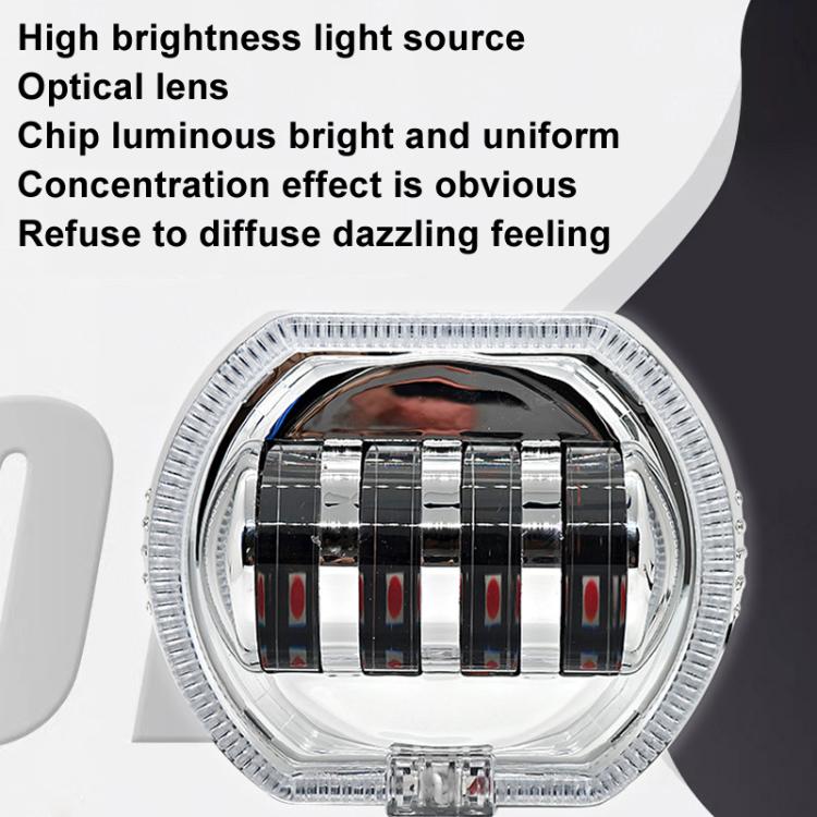 Motorcycle Electric Vehicle General Modification LED Headlight 4 Beads Double Lens Lamps, Blue Aperture+Red Devil Eye, Ice Blue Aperture+Red Devil Eye, Green Aperture+Red Devil Eye, Yellow Aperture+Red Devil Eye, White Aperture+Blue Devil Eye