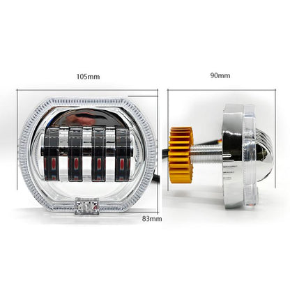 Motorcycle Electric Vehicle General Modification LED Headlight 4 Beads Double Lens Lamps, Blue Aperture+Red Devil Eye, Ice Blue Aperture+Red Devil Eye, Green Aperture+Red Devil Eye, Yellow Aperture+Red Devil Eye, White Aperture+Blue Devil Eye