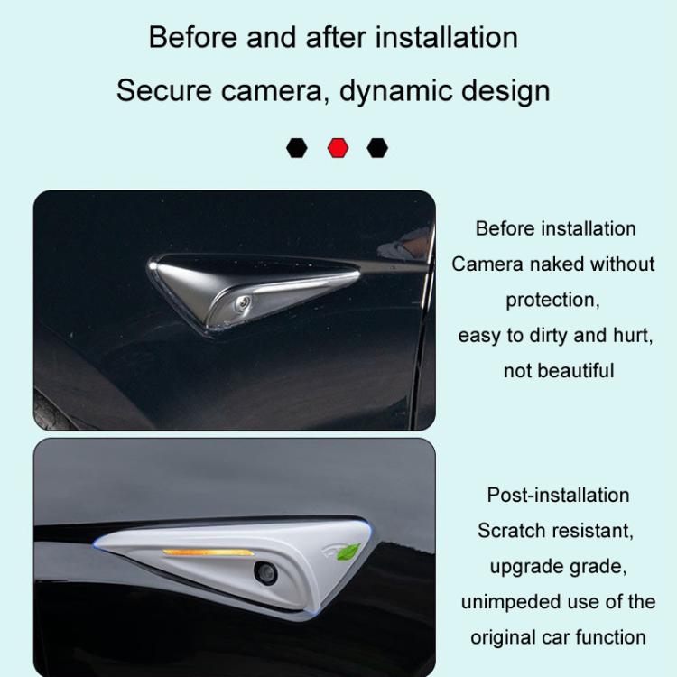 For Tesla 2024 Model 3 Fenders Side Labels Camera Cover Stickers, Glossy Carbon Fiber Texture, Matt Carbon Fiber Texture, Piano Paint Bright Black, Frosted Matt Black, Bright Red