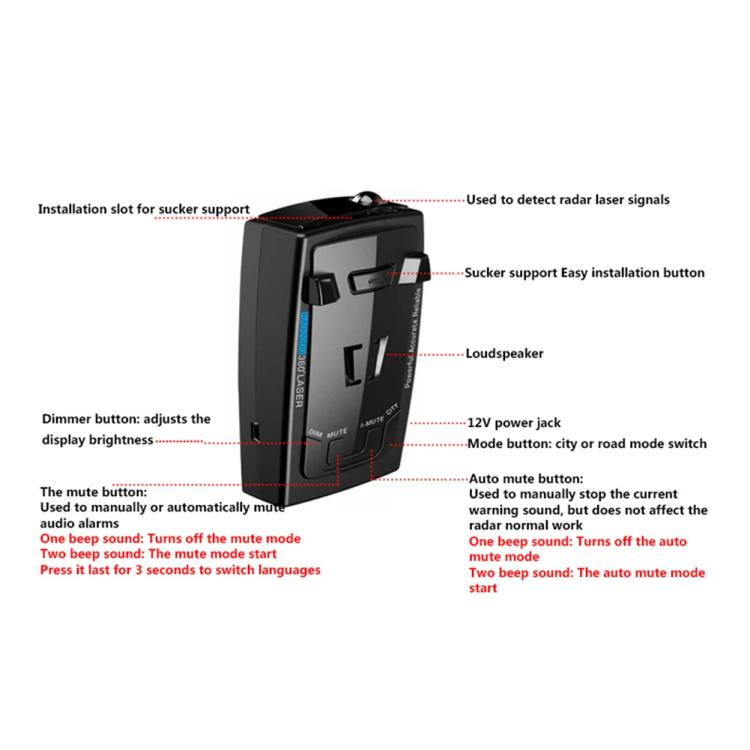 RAD2000 Car Lidar Speed Detector Car Electronic Dog, Support English/Russian, RAD2000