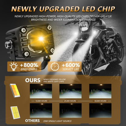 40W Motorcycle Wired Switch Integrated Waterproof Demon Eye Spotlight, Orange Light