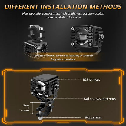 40W Motorcycle Wired Switch Integrated Waterproof Demon Eye Spotlight, Orange Light