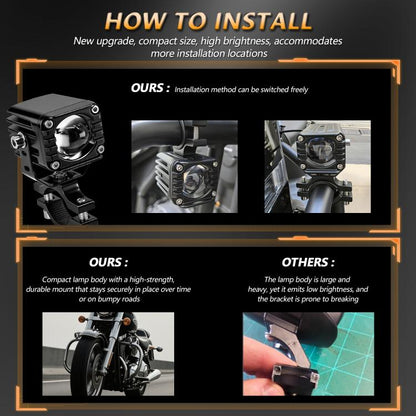 40W Motorcycle Wired Switch Integrated Waterproof Demon Eye Spotlight, Orange Light