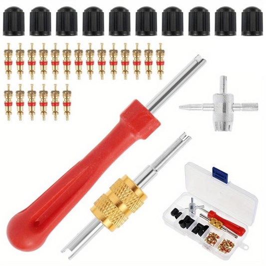33pcs/Set Car Bicycle Tire Valve Core Installation Tool Repair Kit, B