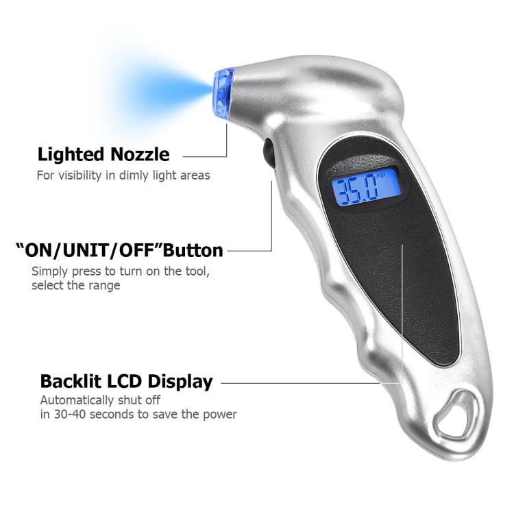 Car High-Precision Detection Digital Display Tire Pressure Gauge, Silver Black, Blue Black, All Black With Velvet