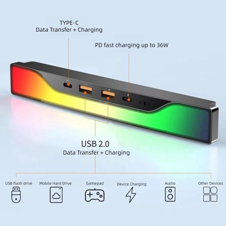 For Tesla Model 3 / Y 4-in-1 Colorful RGB Hub Docking Station