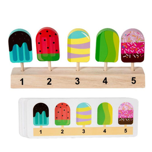 Children Wooden Pretend Play Toys Lollipop Logic Thinking Parent-Child Play Interactive Gift, Ice Cream, Fruits