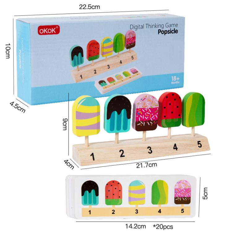 Children Wooden Pretend Play Toys Lollipop Logic Thinking Parent-Child Play Interactive Gift, Ice Cream, Fruits