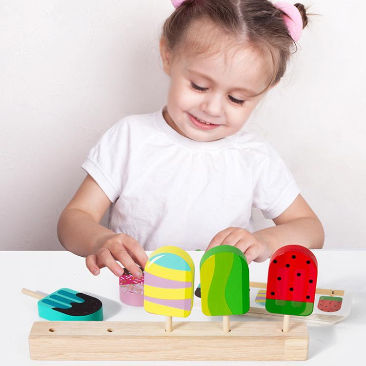 Children Wooden Pretend Play Toys Lollipop Logic Thinking Parent-Child Play Interactive Gift, Ice Cream, Fruits