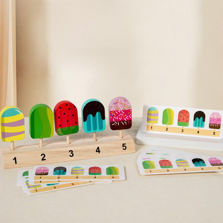 Children Wooden Pretend Play Toys Lollipop Logic Thinking Parent-Child Play Interactive Gift, Ice Cream, Fruits