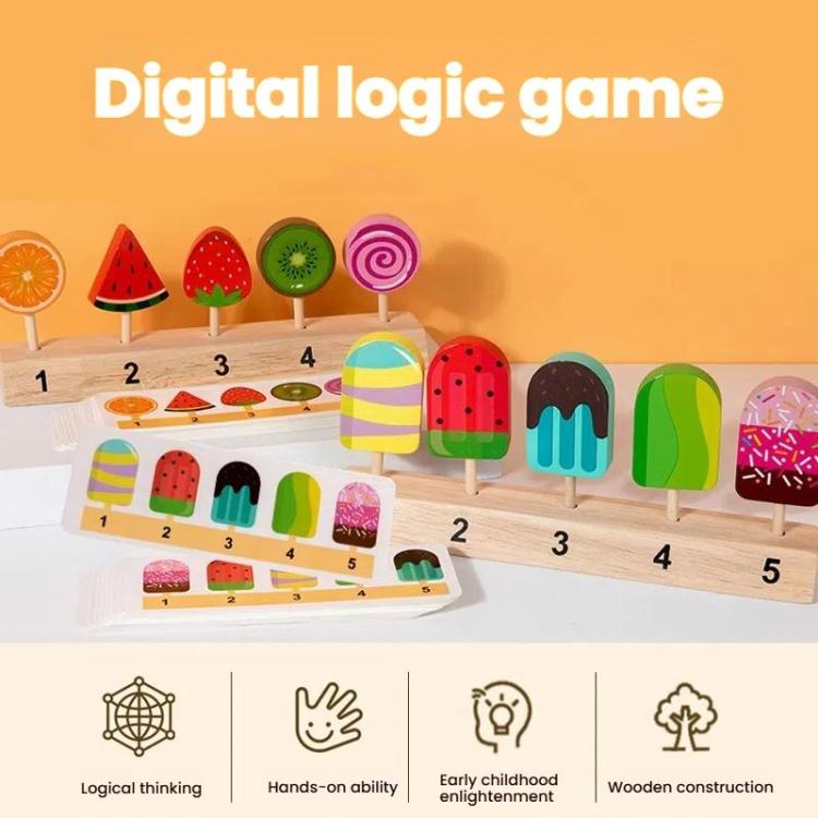 Children Wooden Pretend Play Toys Lollipop Logic Thinking Parent-Child Play Interactive Gift, Ice Cream, Fruits
