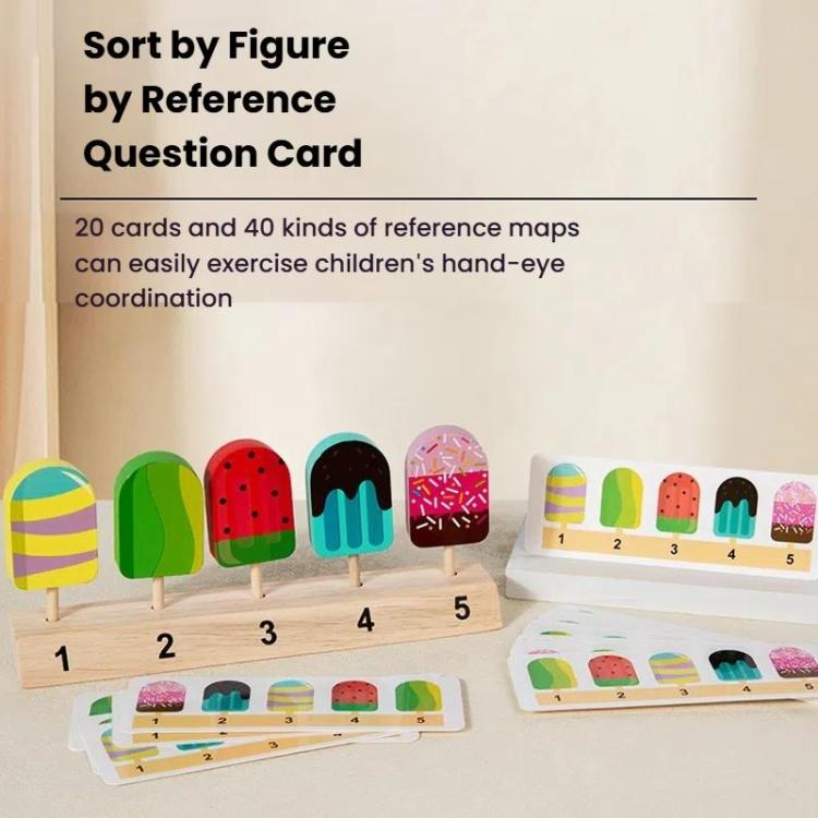 Children Wooden Pretend Play Toys Lollipop Logic Thinking Parent-Child Play Interactive Gift, Ice Cream, Fruits