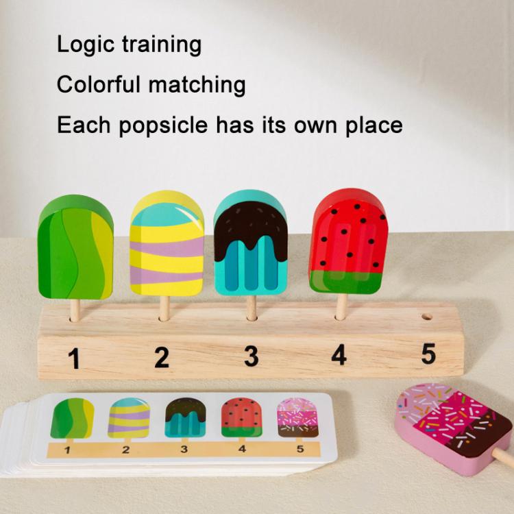 Children Wooden Pretend Play Toys Lollipop Logic Thinking Parent-Child Play Interactive Gift, Ice Cream, Fruits