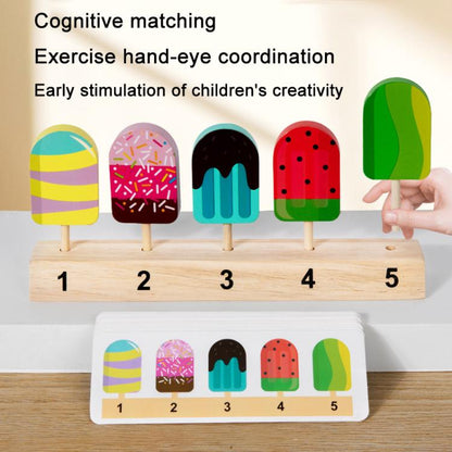 Children Wooden Pretend Play Toys Lollipop Logic Thinking Parent-Child Play Interactive Gift, Ice Cream, Fruits