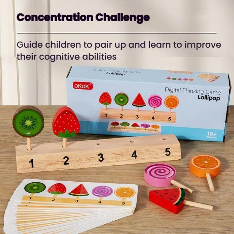 Children Wooden Pretend Play Toys Lollipop Logic Thinking Parent-Child Play Interactive Gift, Ice Cream, Fruits