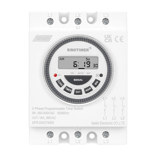SINOTIMER TM619-380V 16A 3 Phase Timer Switch 7-Day Programmable Minimum Interval 1 Minute, TM619