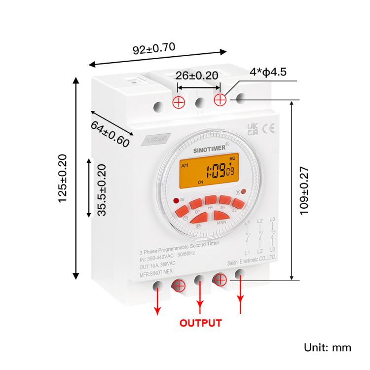 SINOTIMER CN109S-380V 16A  3 Phase Timer Switch 7-Day Programmable Minimum Interval 1s With Backlight, CN109S