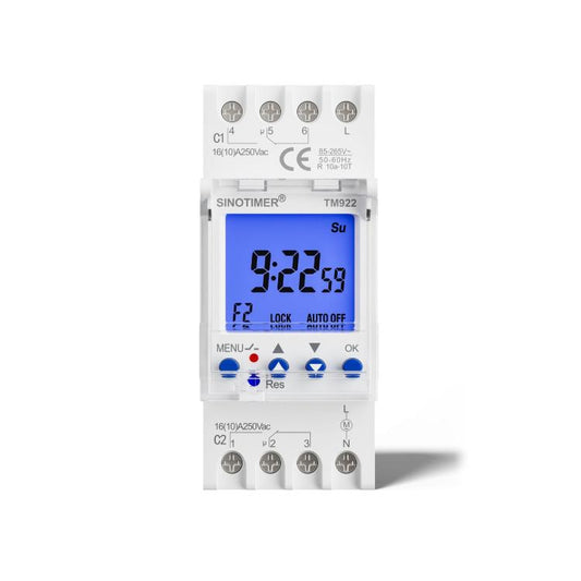 16A 2-Way Dual-Channel Second Control 7-Day Timing Switch Module DIN Mounted Timer, SINOTIMER  TM922-K 85-265V, SINOTIMER  TM922-4 12V