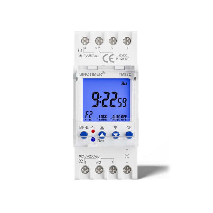 16A 2-Way Dual-Channel Second Control 7-Day Timing Switch Module DIN Mounted Timer, SINOTIMER  TM922-4 12V