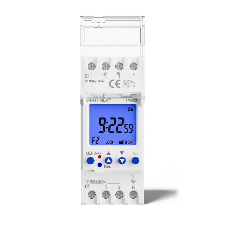 16A 2-Way Dual-Channel Second Control 7-Day Timing Switch Module DIN Mounted Timer, SINOTIMER  TM922-4 12V