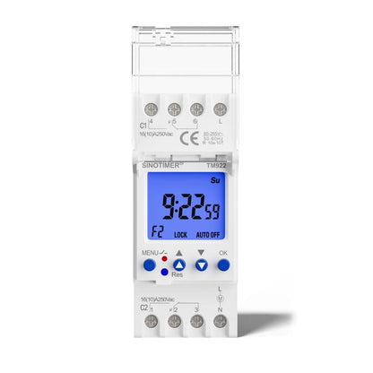 16A 2-Way Dual-Channel Second Control 7-Day Timing Switch Module DIN Mounted Timer, SINOTIMER  TM922-4 12V