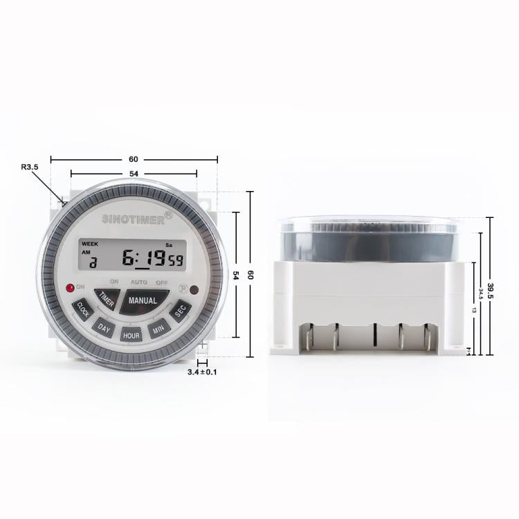 10A Digital 7-Day Timer Switch Second Control Timer, SINOTIMER TM-619sH-4 12VDC