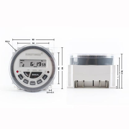10A Digital 7-Day Timer Switch Second Control Timer, SINOTIMER TM-619sH-4 12VDC