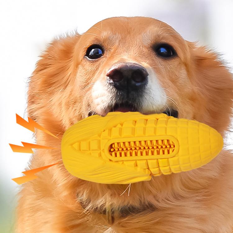 Corn Shaped Bacon Scented Pet Chewable Teething Stick Dog Sounding Toy