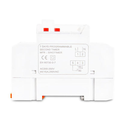 SINOTIMER TM919sB 220V 30A 1 Second Interval 7-Day Programmable Timer Din Rail Mounted